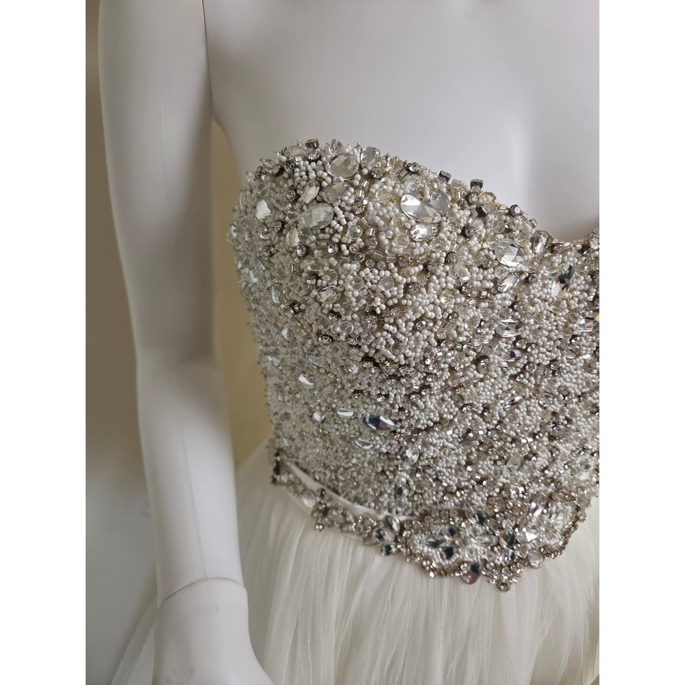 Maggie Sottero Haute Couture Beaded Tulle Wedding Dress Ball Gown Ivory Size 6 - Picture 5 of 16